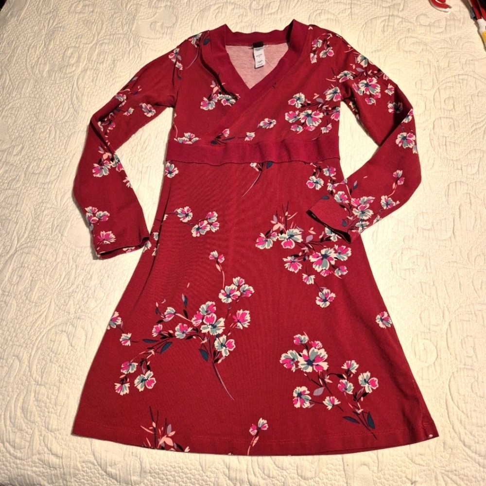 Tea Collection girls size 10 red floral design long sleeve dress  VGUC